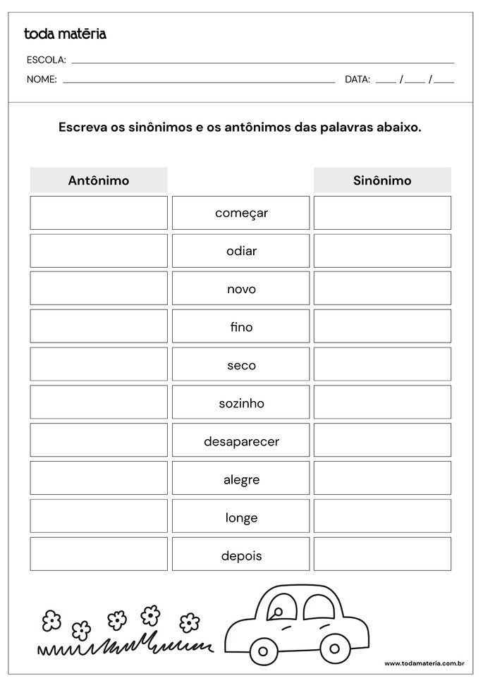 Atividades de Sin nimos e Ant nimos para 2 ano com respostas