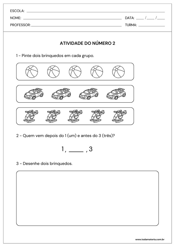 Atividades com o número 2 (para imprimir) - Toda Matéria