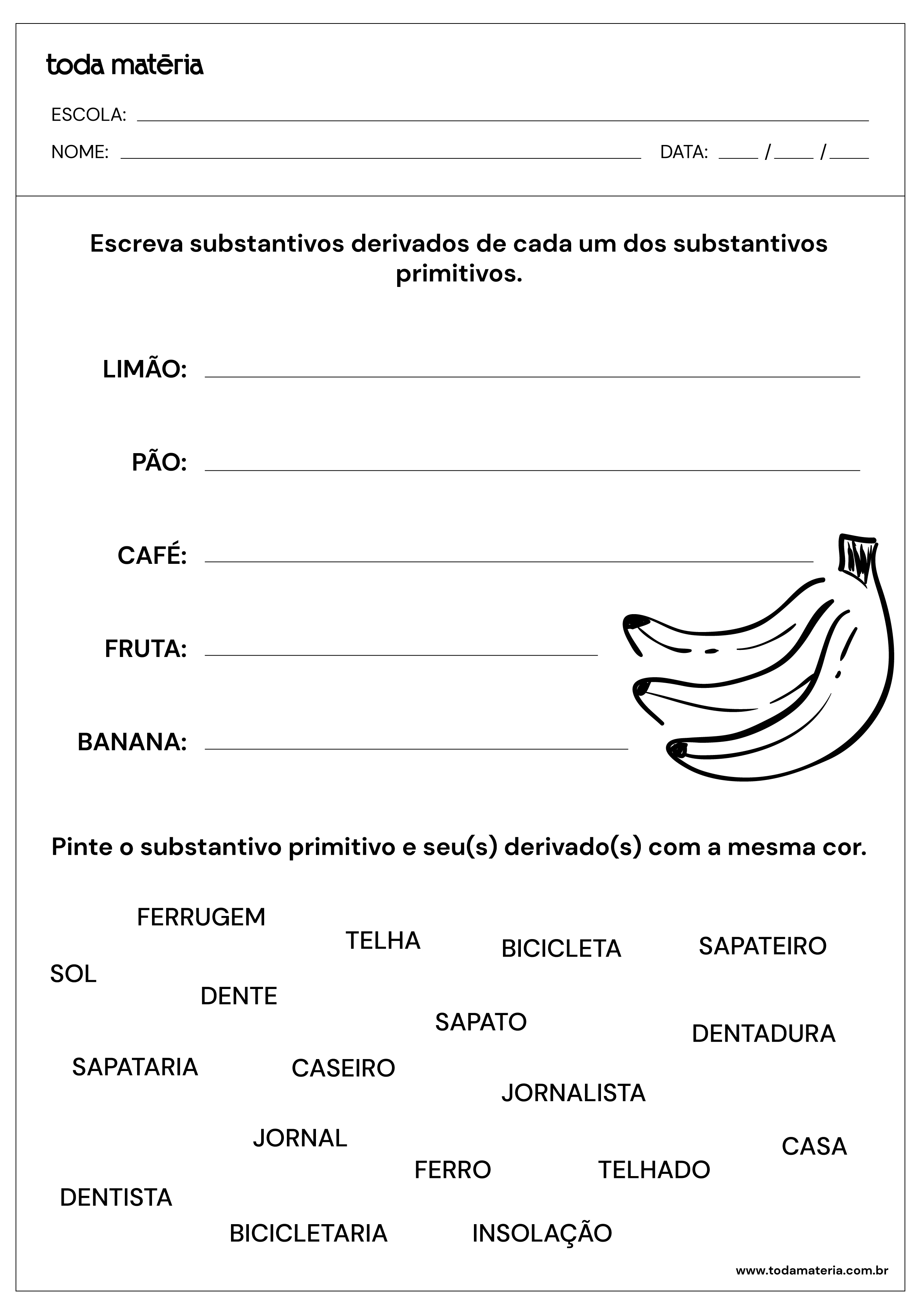 Atividades De Substantivos Primitivos E Derivados (com Gabarito) - Toda ...